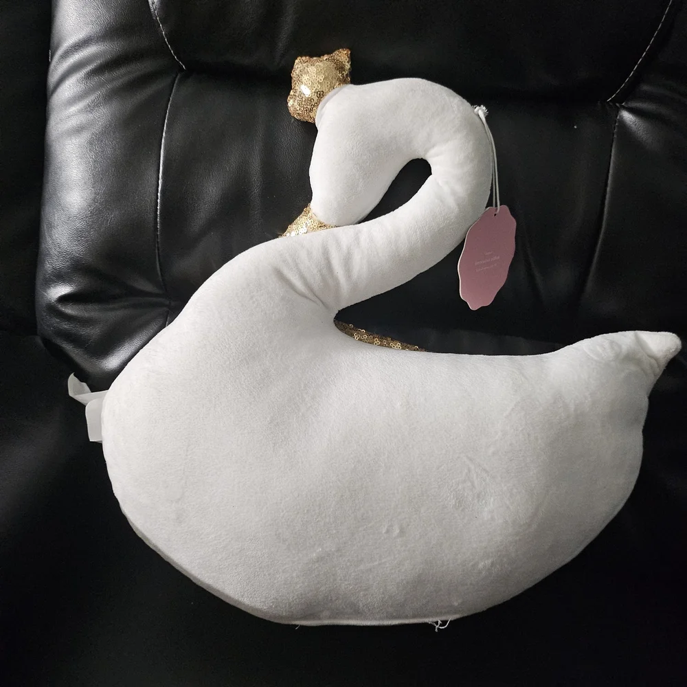 Cove Swan Pillow with Gold Sequins